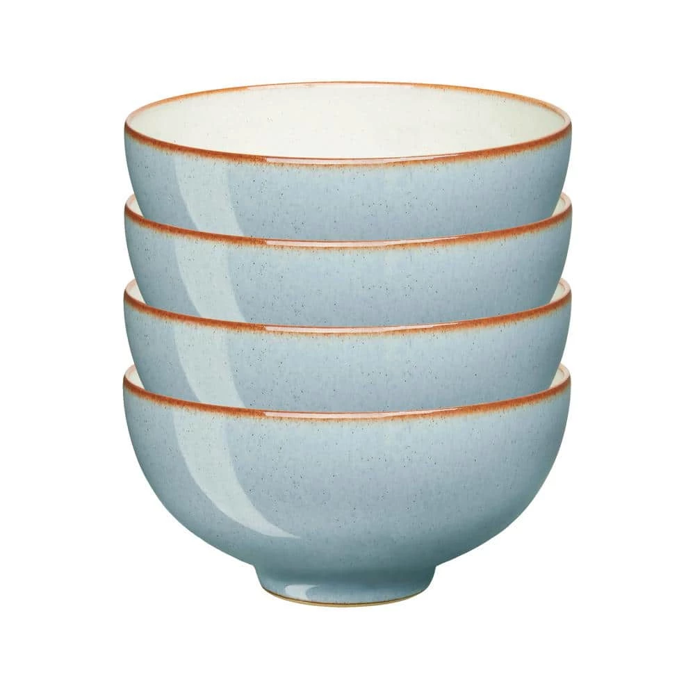New โ Heritage Terrace Stoneware 16.23 fl. oz. Light Blue Rice Serving Bowls (Set of 4) by Denby โญ