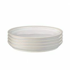 Cheapest ⭐ Natural Canvas Off-White Textured Coupe Medium Plate (Set of 4) by Denby 🎉