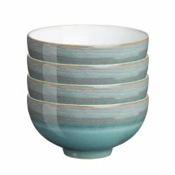 New 😍 Azure 5 in. 4-Piece Turquoise Coast Rice Bowl Set by Denby ✔️